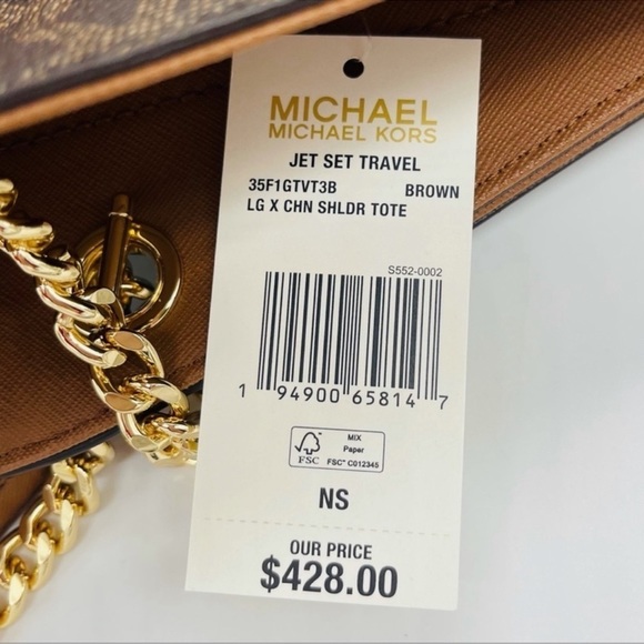 Michael Kors Large X Chain Shoulder Tote Bag Brown - Picture 13 of 13